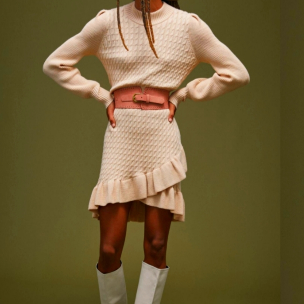 Anthropologie Plus Ivory Ruffled Sweater Mini Dress size 2x